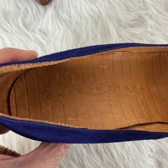 Chie Mihara Indigo Purple Blue Suede Pleat Square Toe Heel Pumps 37 US 7 - Picture 8 of 8